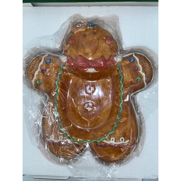 VTG Dillards Pottery Hand Painted Gingerbread Platter Christmas Serving Dish NEW - Picture 2 of 5